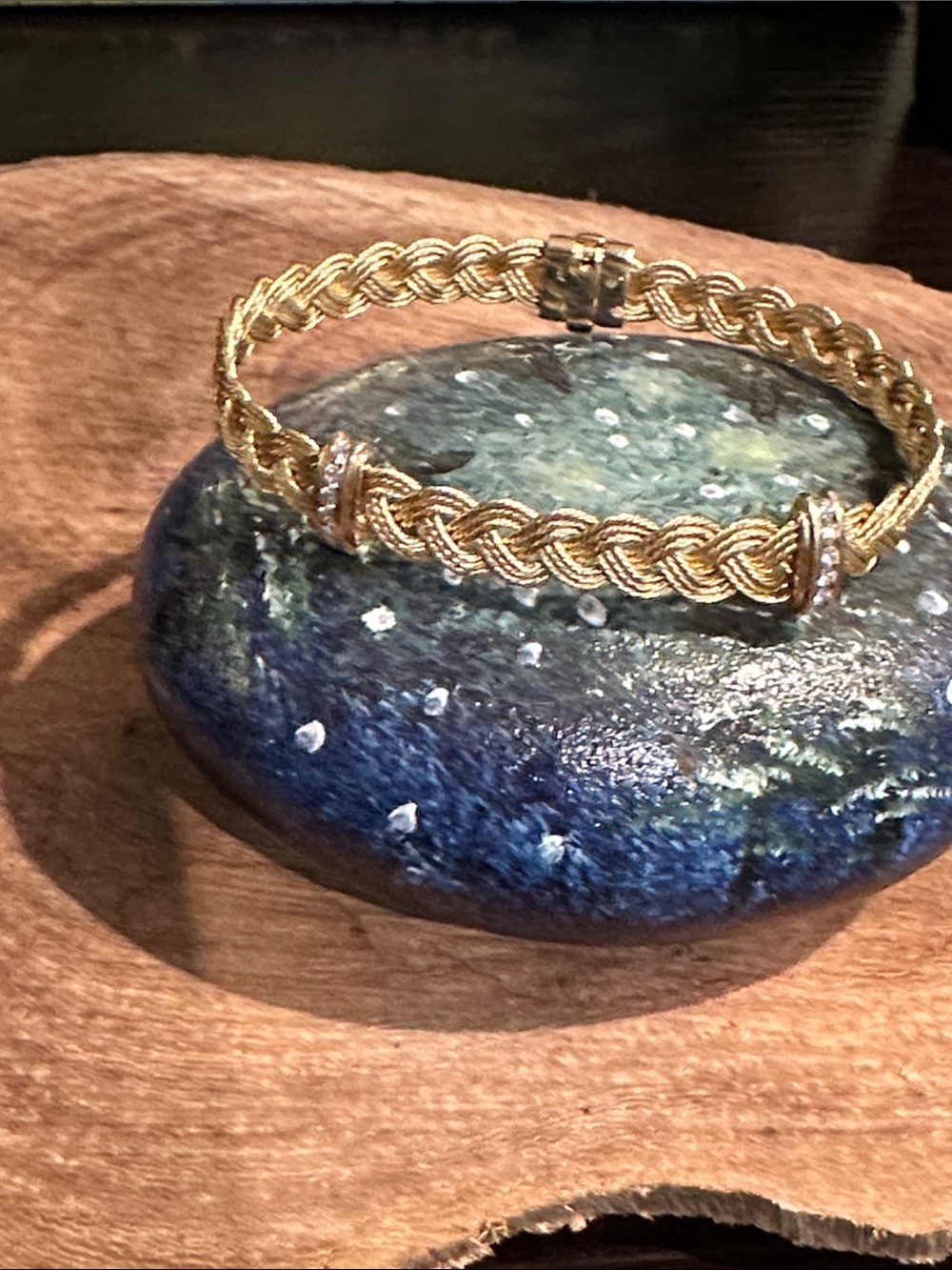 14 karat gold, braided, gold and diamond bracelet very unique size 7